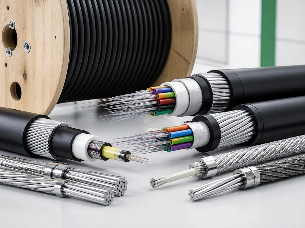 Optical fiber composite power cable samples with cable reel